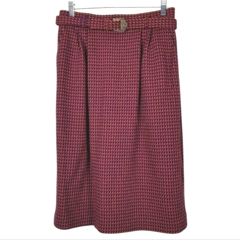 Evan Picone Women Wool Midi Pencil Skirt Vtg Size 12 Red Purple Artsy Secretary